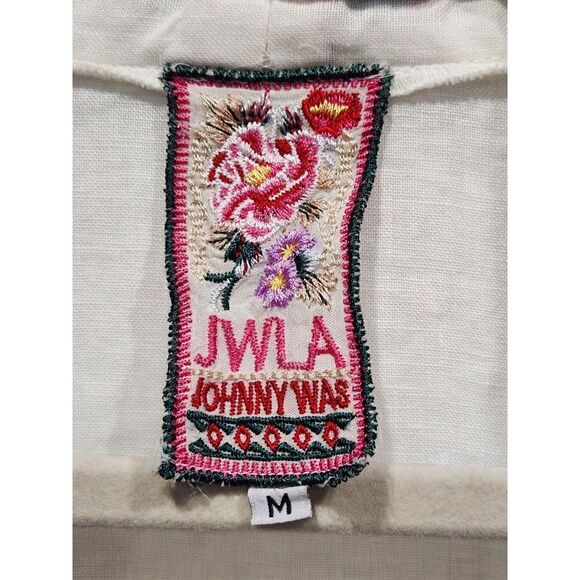 Johnny Was JWLA Linen White Embroidered Open Front Tunic Kimono, M